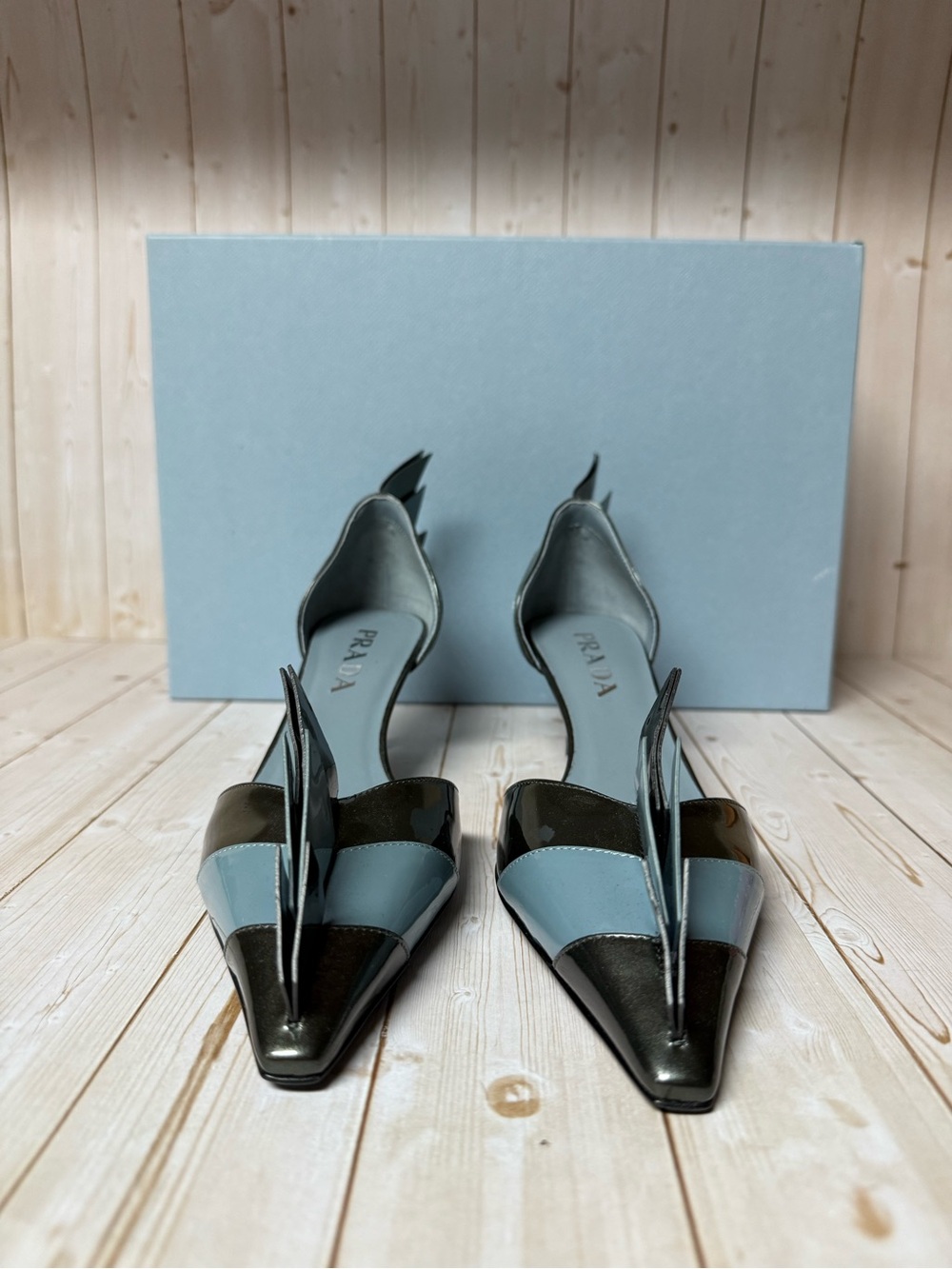 Prada Colorblock Pointed Toe d’Orsay Pumps Blue/Dark Grey Sz 37.5 / 7.5 - Picture 5 of 15